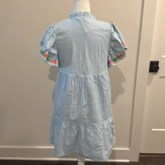 NWT THML Blue Embroidered Floral Dress Sz M - Picture 4 of 9